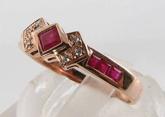 9CT 9K Anillo Eternidad Rubí Diamante Oro Rosa Art Deco Stack Ajustable Gratis