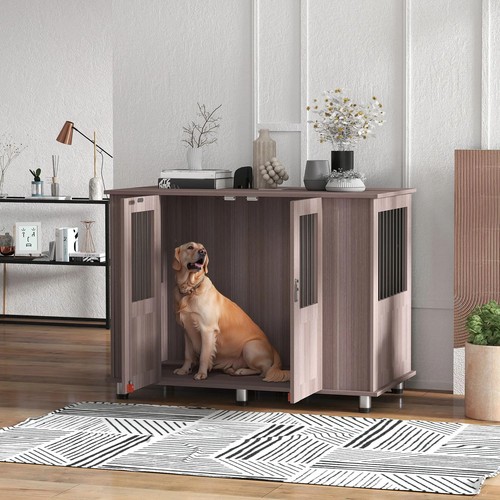 Dog Crate Table Medium Large Dogs Magnetic Door Adjustable Indoor Wooden Purple - Picture 2 of 11