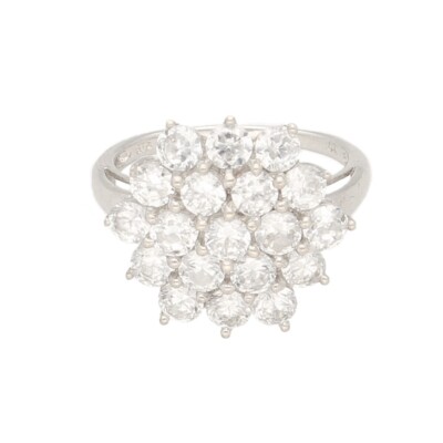 Cluster-Ring 9 Karat Weißgold simulierter Diamant (Größe J) 15 mm Durchmesser