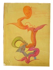 1950s Drawing Fritz Klee Original Pastel from 1952 31cm 22.5cm Mid Century