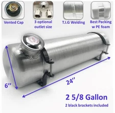 2 5/8 Gallon 6'' x 24" 1/4NPT Outlet End Fill Spun Aluminum Gas Tank /Fuel Tank 