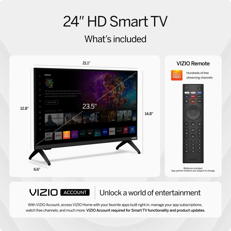 VIZIO TV 24-Inch Class HD 720P LED VHD24M-08 Smart Television Entertainment NEW - Image 2 of 4