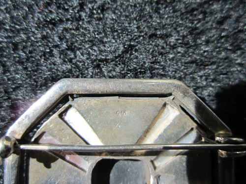 ANTIQUE ART DECO STERLING SILVER MARCASITE BLACK ONYX MOTHER OF PEARL BROOCH - Picture 7 of 12