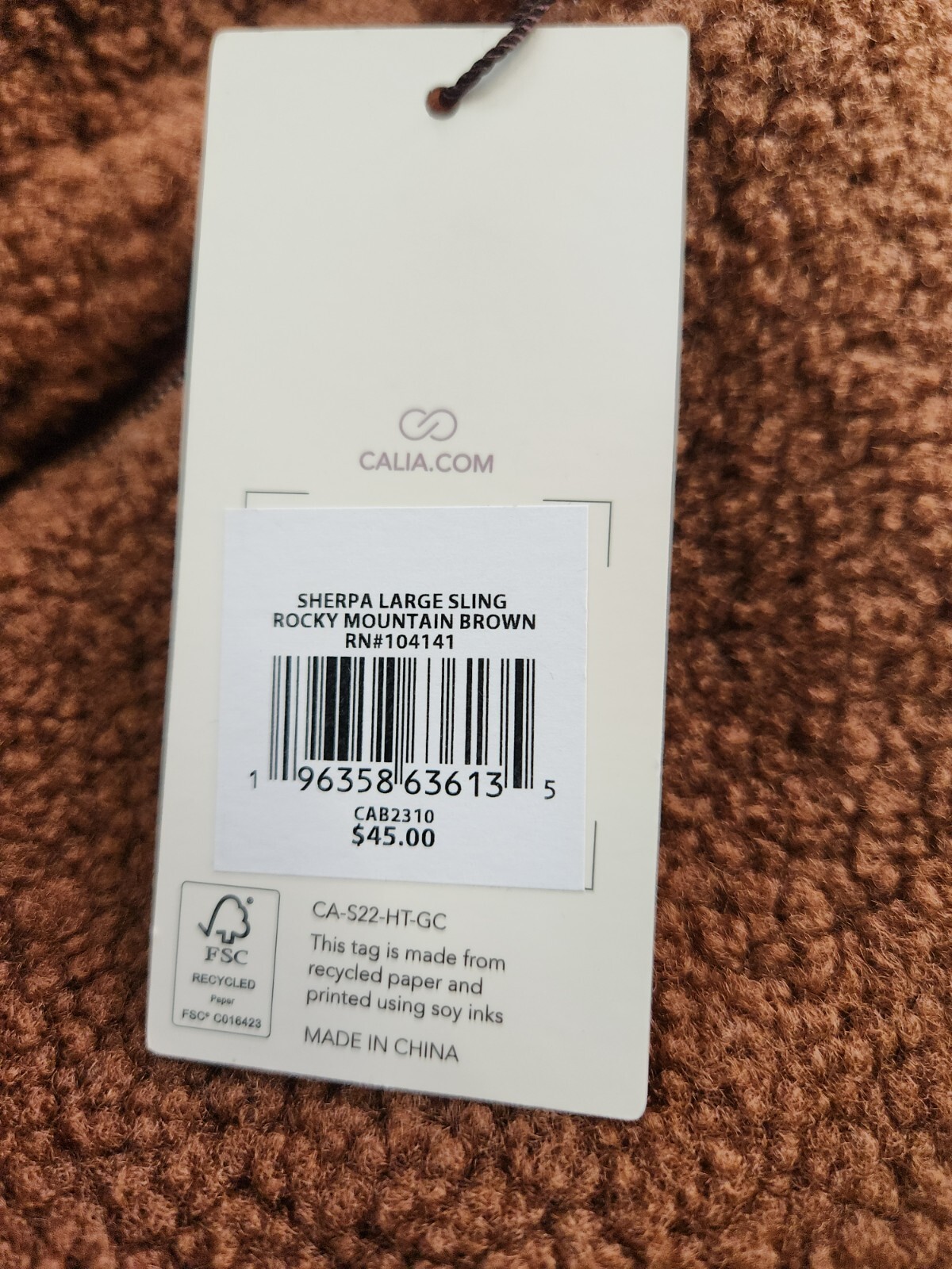 Calia Womens Rocky Mountain Brown Sherpa Large Sling Bag 17'x10'x6' Adjustable S