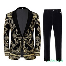 Men's Dance Singer Suits Blazer Coats Gold Embroidery Flower Performance Costume