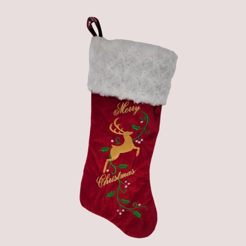 St Nicks Choice Christmas Stocking Reindeer and Holly Merry Christmas T08