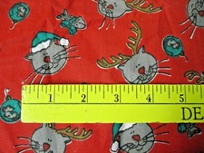 Red Fabric with Santa Kitty and Reindeer Kitty Cats - 44" x BTY