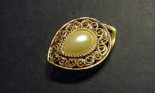 Vintage Scarf Clip Pin Clip Faux Pearl Gold-Tone Metal Filigree Tie Rack London