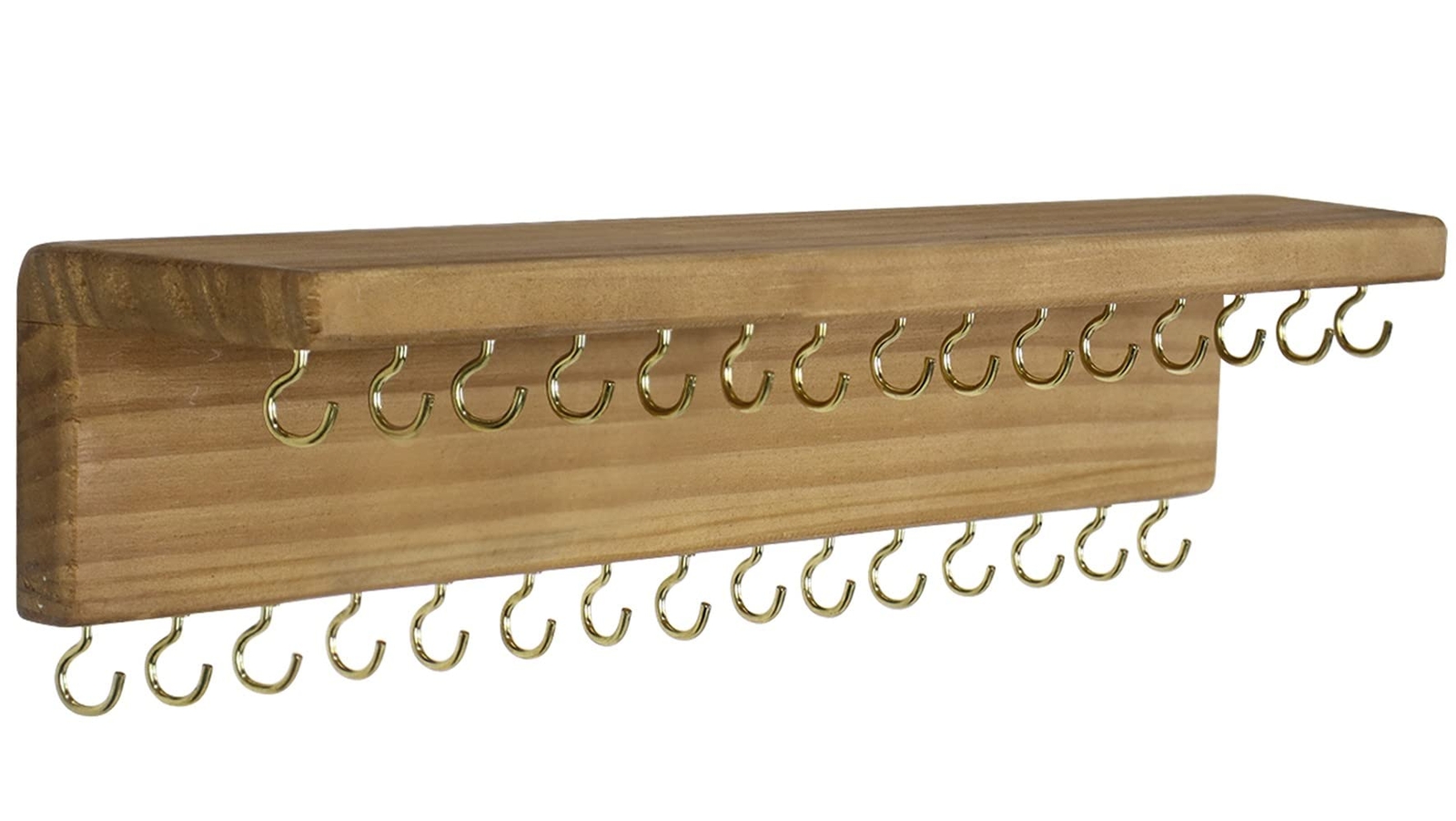 Wall Mounted Wood Jewelry Organizer with 30 Hooks & Cosmetics Shelf-image