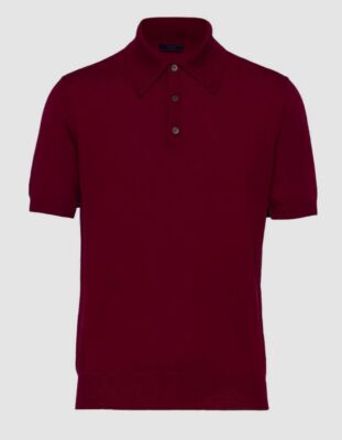 $960 Prada Men Red Wool Knit Short-Sleeve Button Polo Shirt Top Size IT 52 US 42