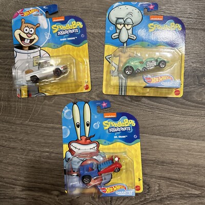 Hot Wheels Spongebob Squarepants Character Lot Of 3 Sandy Mr Krabs Squidward