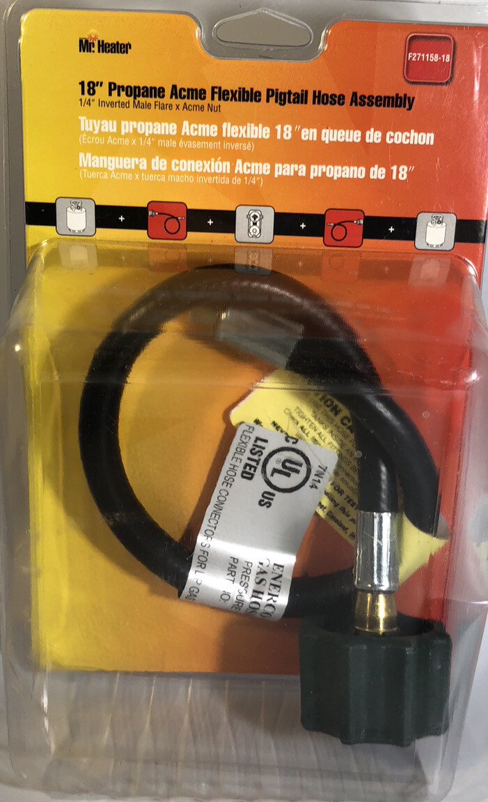 Mr Heater F271158-18 Acme Pigtail Hose, 18-In., 1/4-In. Inverted Male Flare-NEW