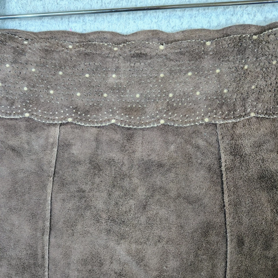 Falda Cabi Mujer 6 Marrón 100% Cuero Gamuza Cintura Vieira Línea A Acampanada De Colección Foto 3 de 4