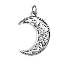 Celtic Moon Necklace Silver Stainless Steel Crescent Knot Pentacle Charm Pendant