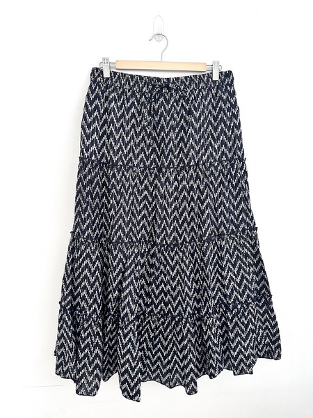 Adrift Navy Lurex Glitter Tiered Boho Peasant Midi Cotton Skirt Size Medium