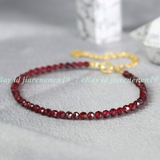 Genuine Garnet Faceted 3mm Beads Healing Balance Dainty Handmade Bracelet Gift