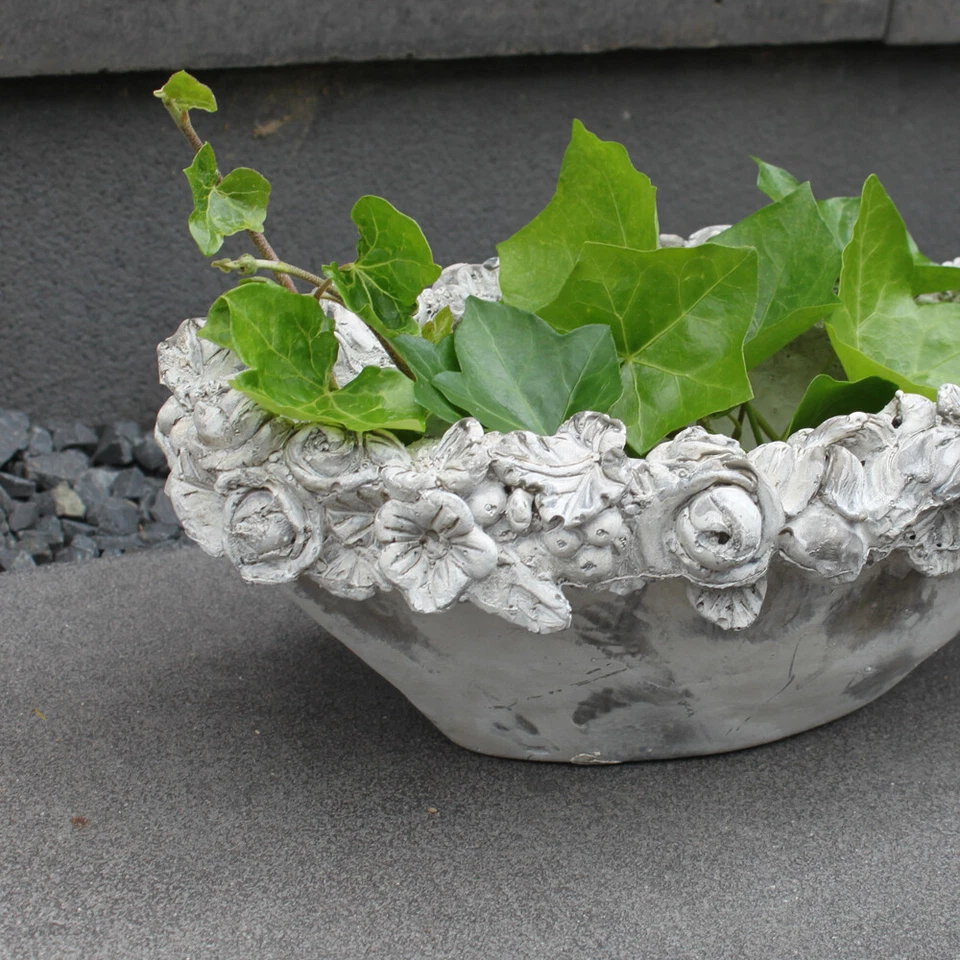 Vintage Blumenschale Oval Shabby  Grau Landhaus Pflanzschale Übertopf Blumentopf - Bild 2 von 2