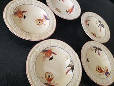 RARE ANTIQUE 1929 POPE GOSSER POGOSSI FLORAL BERRY BOWLS SAUCE ART DECO EMBOSSED