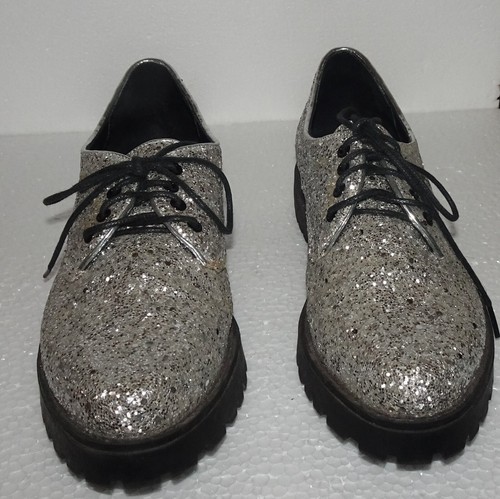 Steve Madden Shoe Size 7.5 Black and Silver Glittery Oxford Style Platform Shoes - Picture 5 of 10