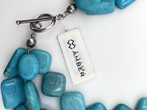 Midwest Amber Layered Triple Strand Turquoise Bead Necklace 18 in - Picture 8 of 9