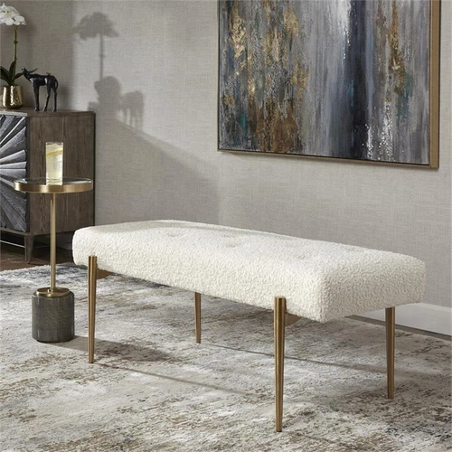 Uttermost Olivier Contemporary Fabric and Stainless Steel Bench in White - Picture 3 of 8