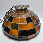 Vtg 20" Tiffany Style Stained Glass Shade Hanging Light Chandelier w/ Dimmer