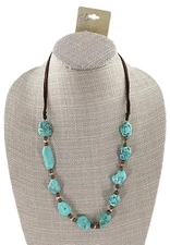 Erica Lyons Imitation Leather Necklace with Turquoise Stones $32 Tags #N2385