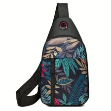 Leaf Pattern Sling Backpack Chest Bag Crossbody Shoulder Bag Gym Travel Hiking