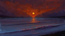 Landscape  art sea sunset painting Custom Gaming Mat Desk