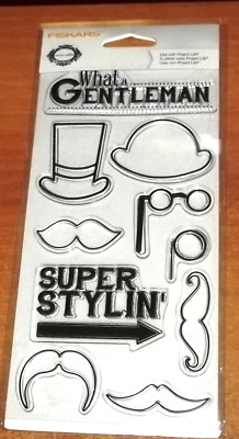 FISKERS ACRYLIC STAMPS WHAT A GENTLEMAN ~MUSTACHES,SPECTACLES,TOP HAT wk CTMH bk