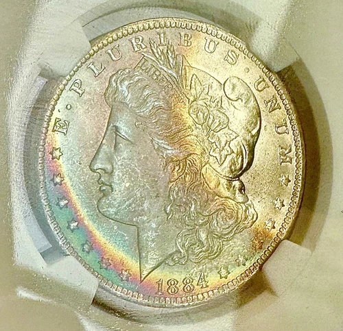 1884-O Morgan Silver Dollar NGC MS 64 - Beautifully Rainbow Toned - 6961699006