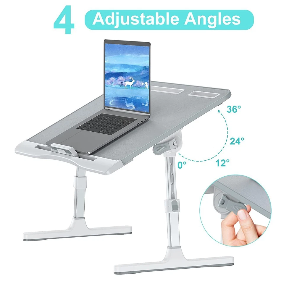 Foldable Laptop Bed Tray Desk Adjustable Laptop Bed Table with Heights and An... - Image 2 of 4