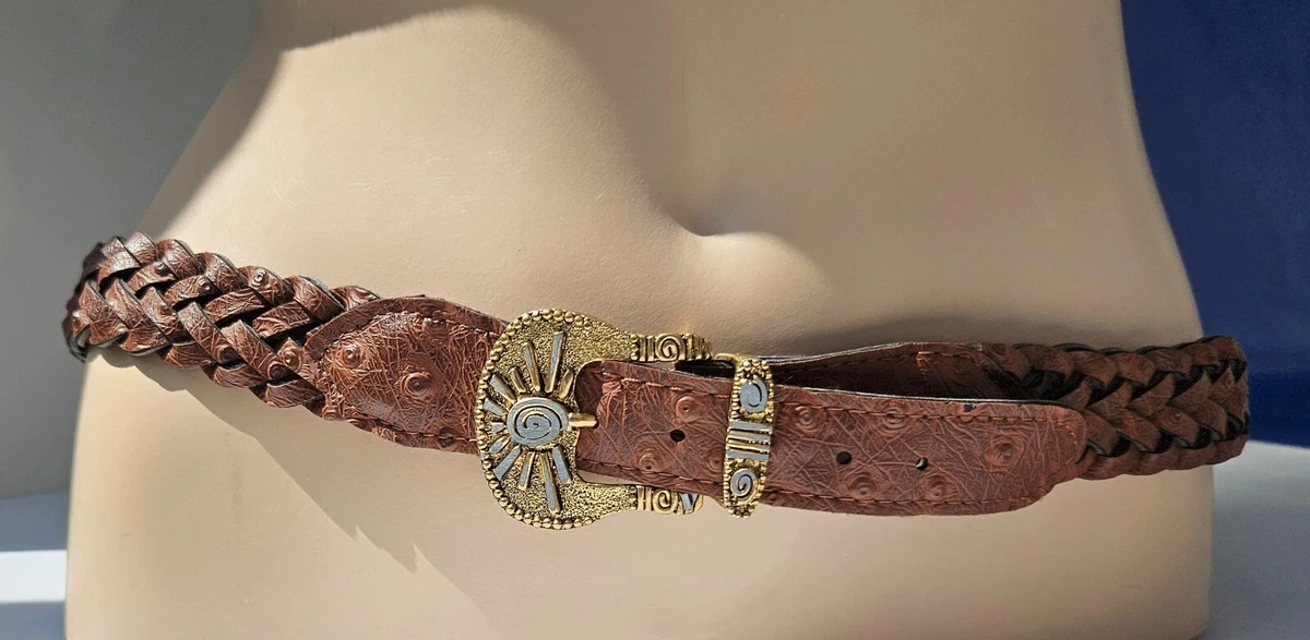 Ceinture Vintage En Cuir Tressé Paolo Da Ponte - Taille 73/78 - Marron - Made In Italy - Occasion à Saisir