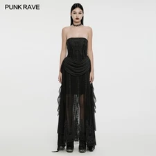 Punk Rave Black Gothic 3D Embroidered Beaded Strapless Elegant Long Party Dress