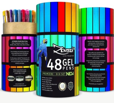 New Zenzoi 48 Gel Pens Premiere Eco Set Quick Dry Non-Toxic Artist-Quality 