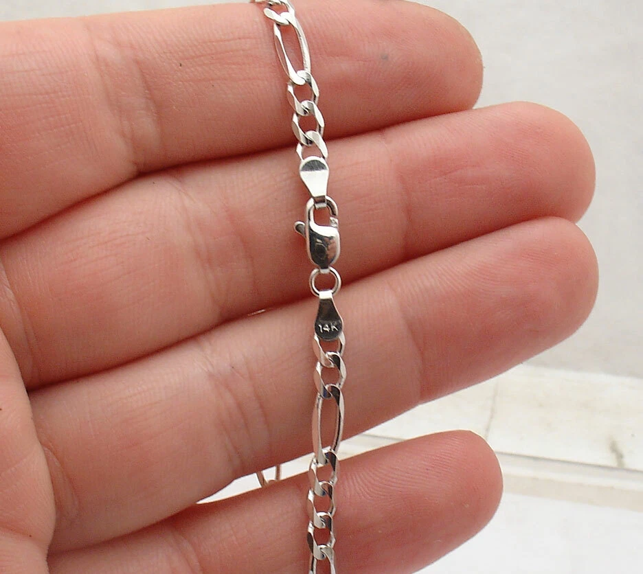 3.8mm Classic Royal Figaro Link Bracelet Real Solid 14K White Gold QVC 7" 8" - Image 3 of 4