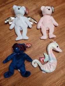 Ty Beanie Baby's Lot of 4,  Neon, Cure, Mardi Gras 2005, Hallo II