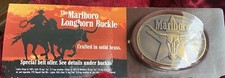 Vintage 1987 Marlboro Belt Buckle Solid Brass Philip Morris Longhorn Steer Star