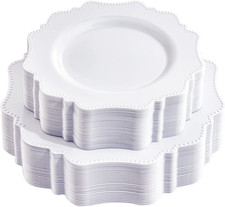 60 PCS White Plastic Plates, Beaded Disposable Plates for Party.