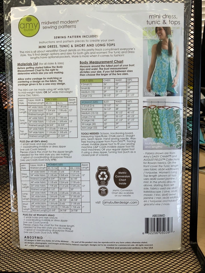 AMY BUTLER MINI DRESS, TUNIC, TOPS UC PATTERN - GIRLS & WOMENS VARIOUS SIZES - Image 2 of 2