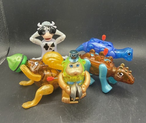 Z Wind Up Toys Lot of 5 Pieces Dinosaurs Squirrel Cow & Monkey