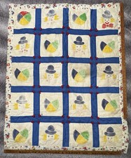 VTG baby Quilt handmade multicolor clowns  balls Block print collectors item