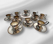 Vintage Chippendale EPNS Silverplate Demitasse Cups & Saucers Set of 10 Pat.1914