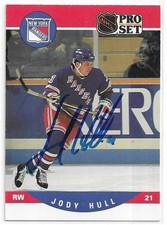 JODY HULL Autographed Signed 1990-91 Pro Set card #490 New York Rangers