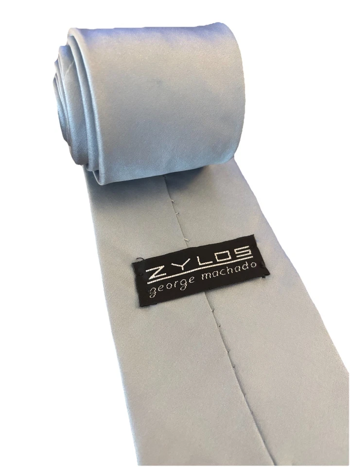 Corbata para hombre Zylos George Machado azul pálido-gris color liso 100 % seda Foto 4 de 4