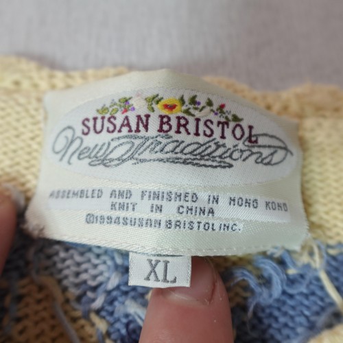 Cardigan maglione vintage Susan Bristol donna XL giallo floreale nastro perline anni 90 - Foto 7 di 17