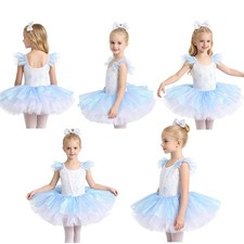 Kids Girls Tutu Dress With Bow Headwear Dancewear Gymnastics Costume Bodice