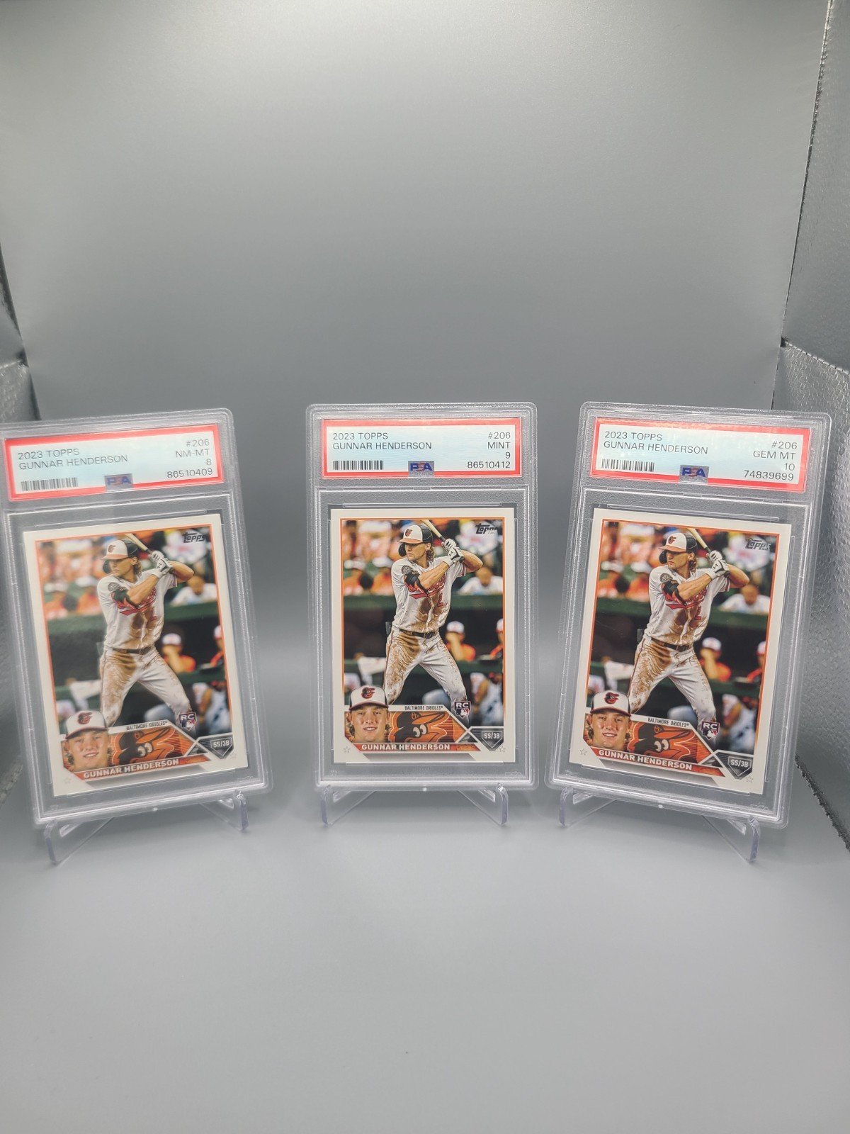 2023 Topps #206 Gunnar Henderson RC PSA 10 GEM MINT ⚾️ + PSA 9 & PSA 8!! Orioles view 5
