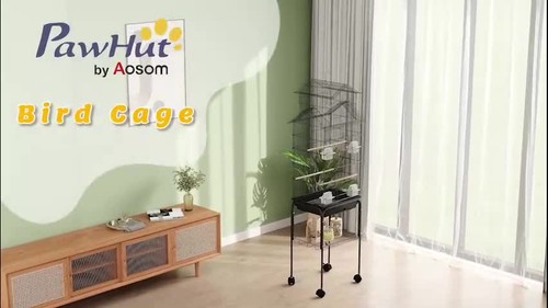 PawHut Metal Bird Cage w/ Perch, Food Container, Handle, for Finch, Refurbished - Video 1 van 1