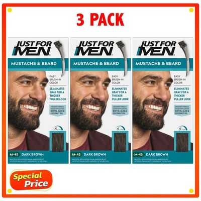Just For Men M-45 DARK BROWN Mustache & Beard Brush In ( 3 pack ) Blue